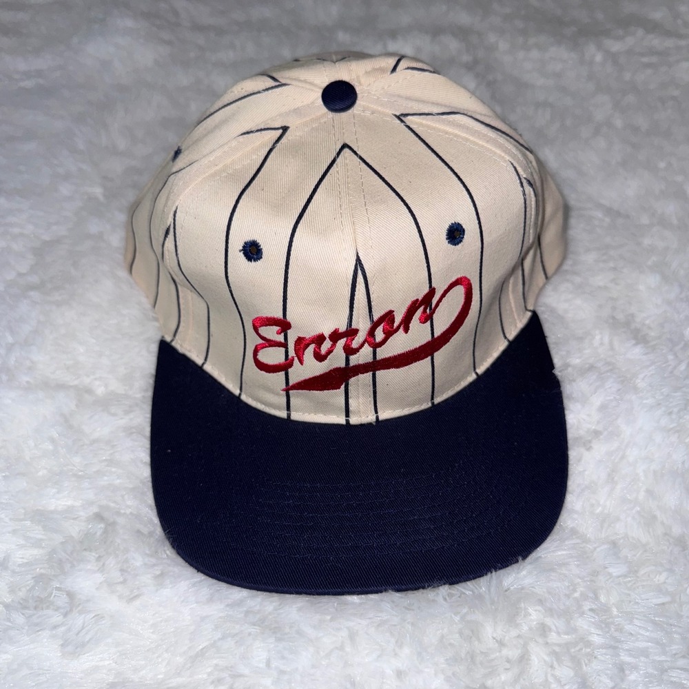 Vintage Errom Baseball Cap‎ Hat Snapback Adjustable Cream Blue Pinstripe